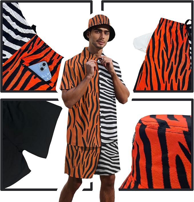 Men's Hawaiian Shirt and Shorts Set 2 Piece Beach Outfits with Bucket Hats for Beach Days and Summer Vibes