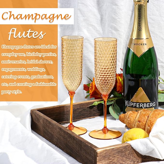 XUWAIDSGN 48 Pack Brown Detachable 2 piece Champagne Flutes 5.5 Oz Unbreakable Plastic Mimosa Disposable Champagne Glasses Drinking Cups Stemmed Reusable Wine Toasting Glasses for Wedding (48, Brown)