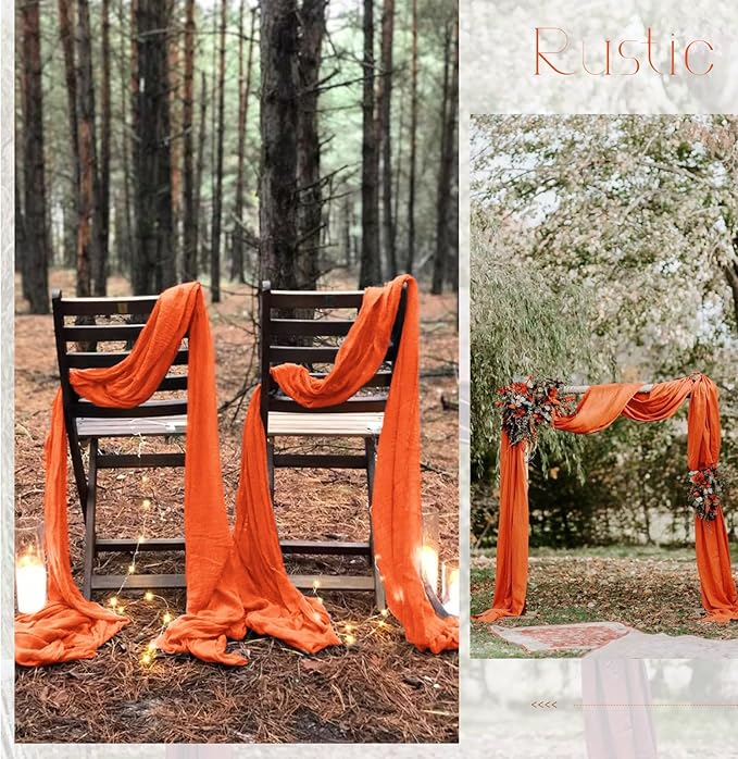 20 Pack Orange Table Runner 10Ft Cheesecloth Table Runner Boho Long Cheese Cloth Table Runners Romantic Sheer Fabric Gauze Table Runners for Wedding Party Bridal Shower