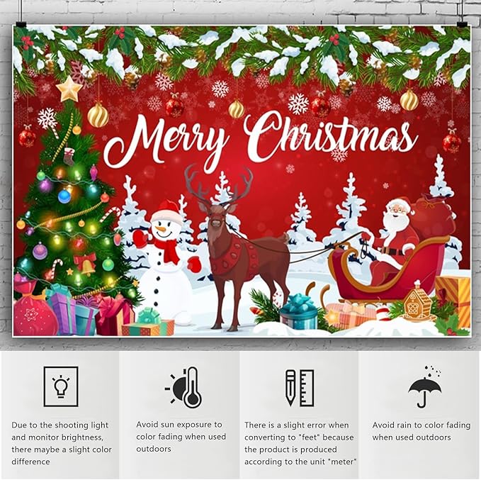 YongFoto Merry Christmas Backdrop 20x10ft Snowman Christmas Tree Santa Clause Elk Photography Background Happy New Year Xmas Eve Family Party Banner Room Decorations Photoshoot Wallpaper Photo Booth