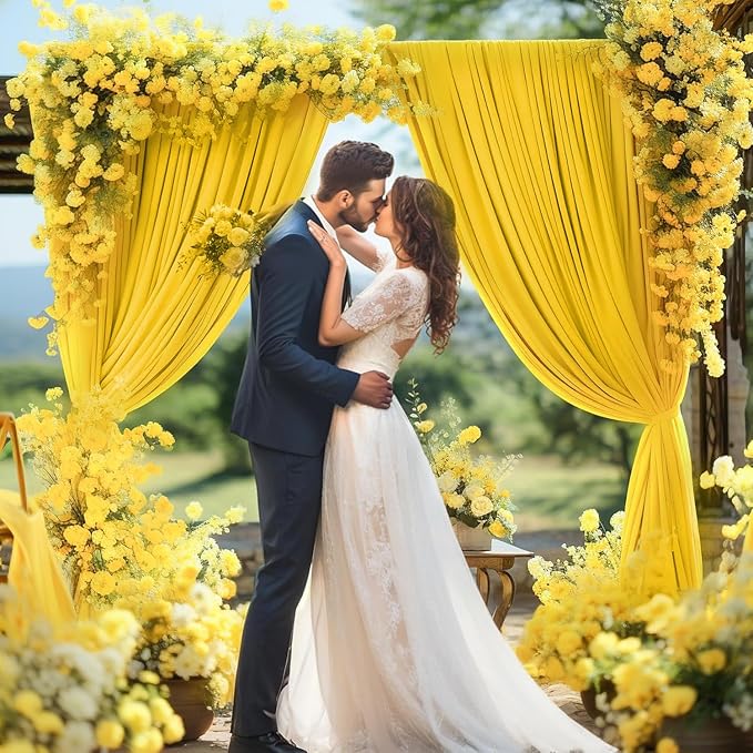 30ft×10ft Yellow Wrinkle Free Backdrop Curtain for Party Wedding, 6 Panels 5×10ft Soft Silky Polyester Photo Backdrop Drapes Curtains forBirthday Bee Parties Baby Shower Photography Backgrounds