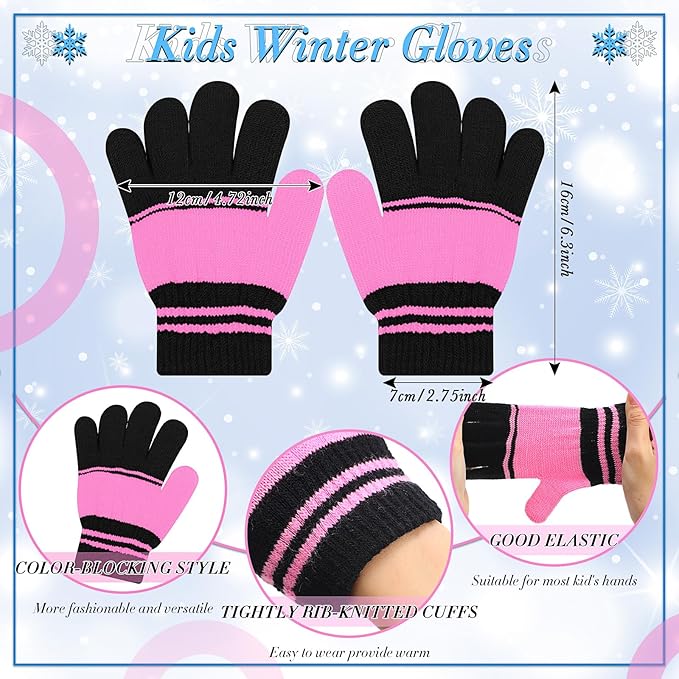 Xtinmee 100 Pcs Kids Winter Beanie and Gloves Bulk Warm Knit Hat Stretchy Full Fingers Gloves Pack Unisex Cold Weather Set