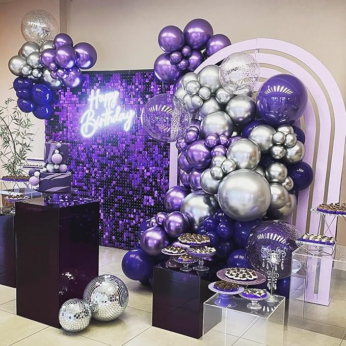 COKAOBE Purple Shimmer Wall Backdrop, 24PCS Square Sequin Shimmer Backdrop Panel, Photo Backdrops for Birthday, Anniversary, Wedding, Graduation & Bachelorette Party Decoration