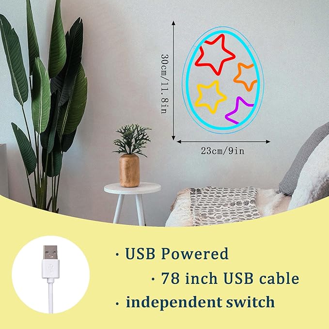 Egg Neon Light Happy Easter Decor - Dimmable Colorful Easter Egg Neon Light, LED Neon Sign USB Power for Bedroom Party Study Baby Man Cave Gift(9 * 11.8in)