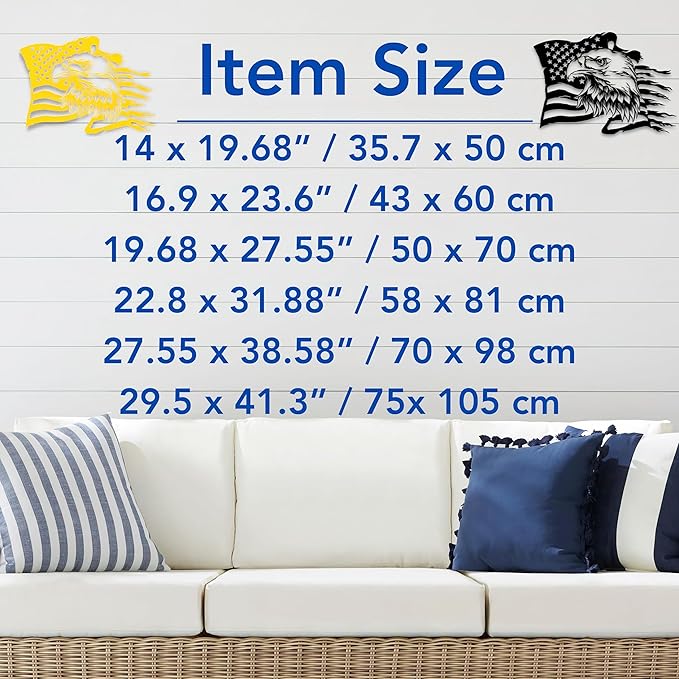 USA Bald Eagle Metal Wall Art, Large Eagle American Flag Metal Wall Decor, Fourth of July Independence Day Flag, Veteran Patriotic Gift for Home, Living Room, Office Sculptures, 4th July Day Gift (38.6" x 27.5" / 98 x 70 cm)