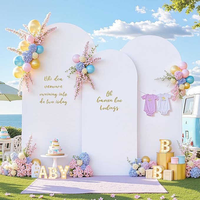 White Arch Backdrop Cover Set of 3 - Spandex Arch Covers 7.2FT 6.6FT 6FT Stretchy Fabric Backdrop for Wedding Ceremony, Bridal Baby Shower, Birthday Party, Photo Booth Background Decor