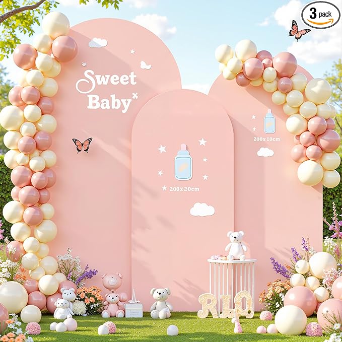 Dusty Rose Arch Cover 3 Set - 4FT, 5FT, 6FT Dusty Pink Arch Backdrop Cover Spandex Baby Shower Arch Stand Covers for Girls Birthday Party Wedding Bridal Shower Banquet Photo Background Decoration