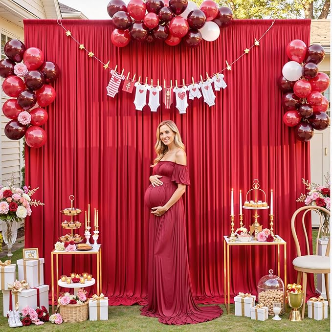 gogoparti 20x12ft Red Backdrop Curtain for Wedding Parties, 4 Panels (5x12 ft Each) Wrinkle-Free Dackdrop Curtains, Silky Draping Fabric for Birthday Party, Baby Shower, Photo Background