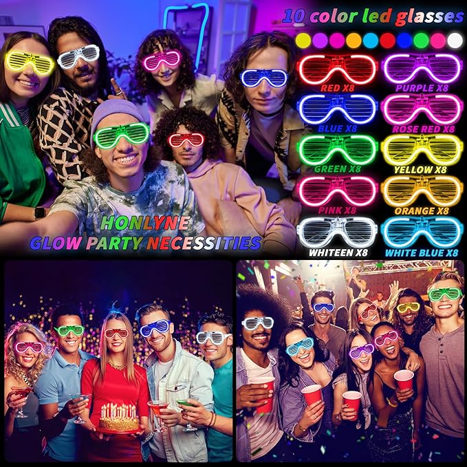 80 Pack LED Glasses, Light Up Glasses, 10 Neon Color Party Supplies for Kids Adult, Shutter Shades Light up Glasses, Glow Sticks Sunglasses Party Favors Birthday Christmas Carnival Party Glow Toys