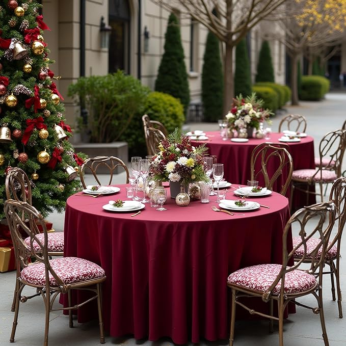sancua Round Tablecloth 132 Inch Diameter, 6 Pack Burgundy - Circle Polyester Fabric Table Cloth for Christmas Party Reception Banquet Birthday, Washable Formal Table Cover (Fit 54-96 Inch Tables)