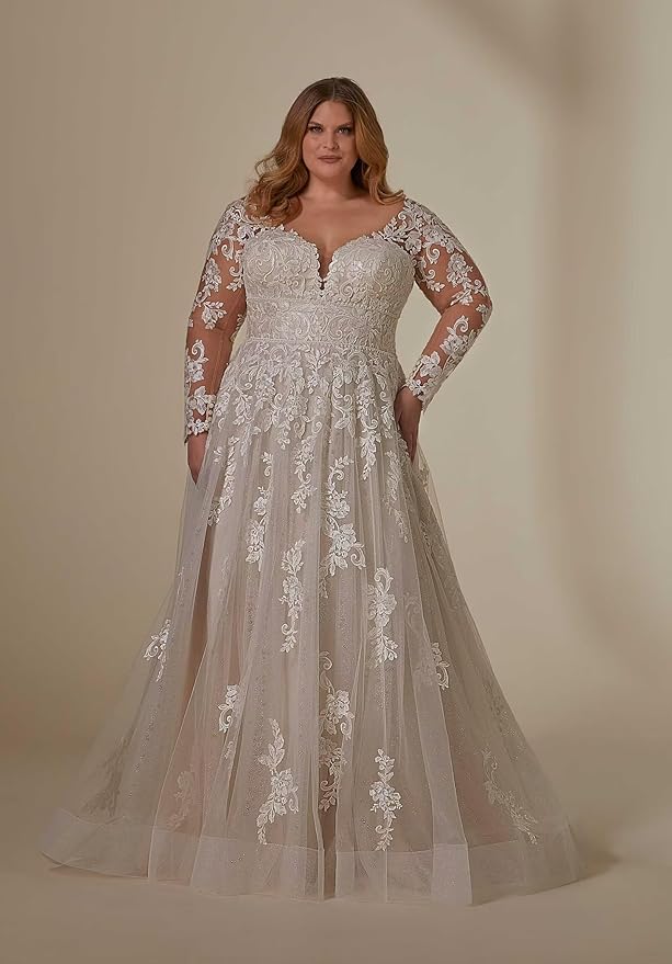 Plus Size Wedding Dresses for Bride Long Sleeve Wedding Bridal Gowns with Lace Appliques Off Shoulder Bride Dress