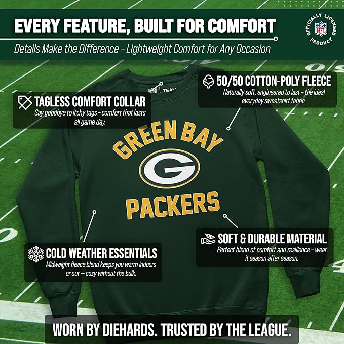 Team Fan Apparel NFL Adult Gameday Football Crewneck Sweatshirt - Cotton Blend - Stay warm, comfortable & stylish on game day