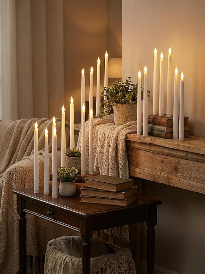 Retisee 30 Pcs 11 Inch Flameless Taper Candles LED Candles Bulk Battery Operated Taper Candle Flickering LED Candlesticks for Valentines Birthday Wedding Party Decor (Classic Style,White)