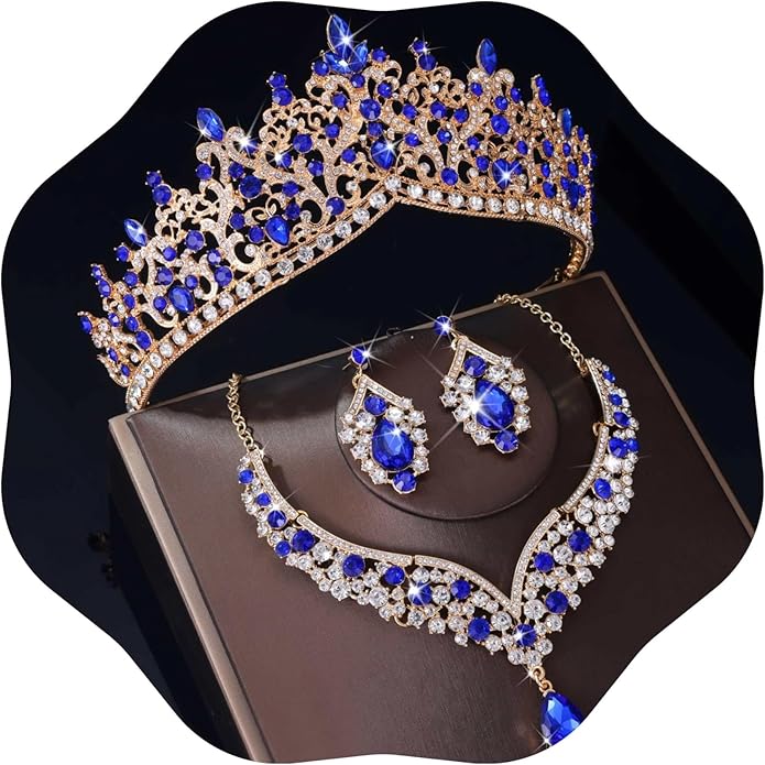 Kamirola Tiaras and Crowns for Women,Tiaras Earrings Necklace, Crystal Bridal Jewelry Set, Costume Party Halloween Prom Pageant Jewelry for Women TR80