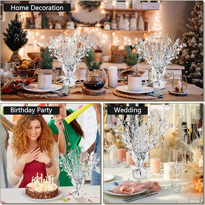 Crowye 18 Pcs Foil Spray Centerpiece Valentine's Day Table Decoration Winter Party Star Burst Metallic Table Centerpieces for Party Birthday Season Holiday(Silver)