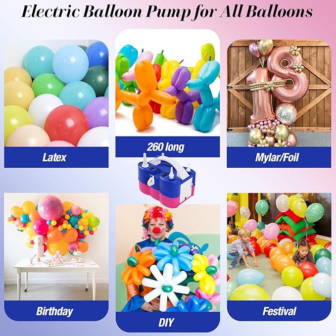 Electric Balloon Pump, 3-in-1 Portable Air Pump for Inflatables and Balloons, Dual Nozzle Balloon Blower Machine for Latex 260q Foil Balloons 110V Inflator Deflator for Pool Floats Air Mattress