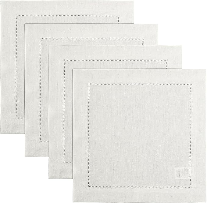 Solino Home Square Placemats Set of 4-100% Pure Linen Ivory Cloth Placemats 14 x 14 Inch - Classic Hemstitch, Machine Washable Place Mats for Spring, Easter