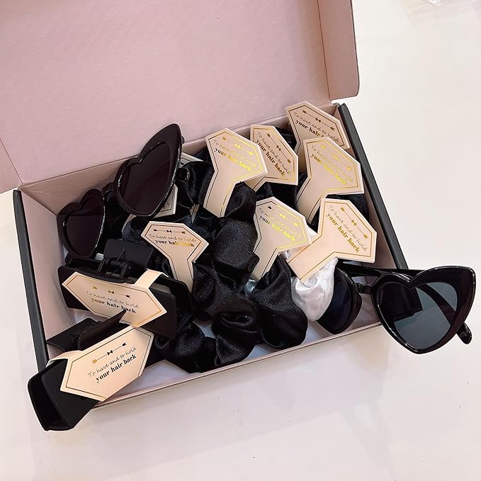 Bridesmaid Scrunchies Proposal Gifts square 4.1inch Bachelorette Hair Claws Clips Girls heart sunglasses headband gift for Wedding Party Favors (White&Black)