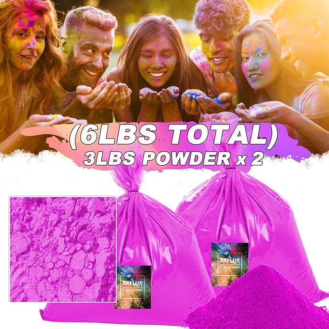 ARELUX Grape Purple Color Powder - 6lbs Bulk (2x3lb) for Color Wars, Powder War & Fun Events | Durable Individual Packets, Vibrant Holi Powder for Gender Reveal, Run, Rangoli, Parties | Non-Toxic