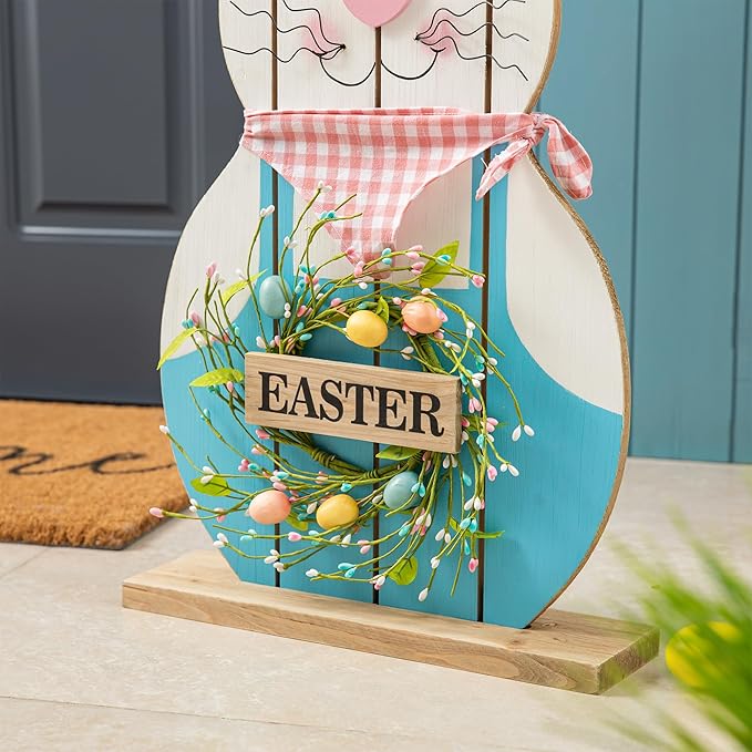 Glitzhome 30" H Easter Wooden Bunny Porch Decor，Standing Bunny Sign Decoration for Home or Yard
