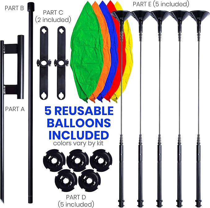 Reusable Balloon Cluster Kit w/ Ground Spike - Red / White / Blue