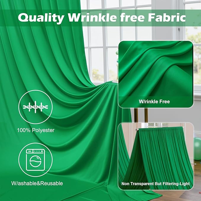 20 ft x 10ft Wrinkle Free Green Backdrop Curtain for Parties, 4 Panels 5x10ft Silky Polyester Green Backdrop Drapes Photo Back Drop Cloth for Wedding Birthday Baby Shower Photography Background