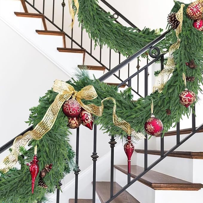 Artgar 12Ft (2 * 6ft) Christmas Pine Garland, 2 Pcs Real Touch Pine Garland, Artificial Realistic Greenery Garlands for Mantle Table Stair Window Porch Indoor Outdoor Winter Xmas Holiday Decorations