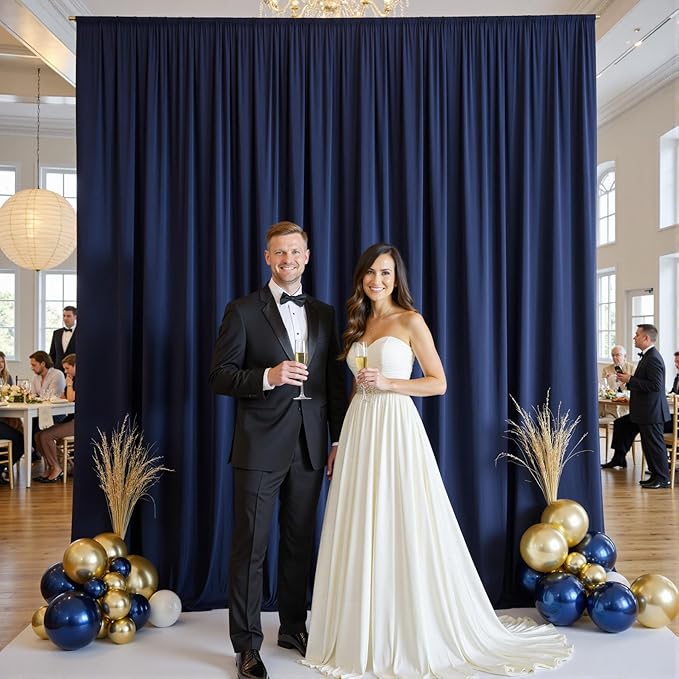 50ft x 15ft Navy Blue Wrinkle Free Backdrop Curtains for Parties,Silky Polyester Fabric Wedding Ceiling Drapes, 10 Panels 15ft Photo Back Drop Drapes for Baby Shower Photography Stage Background Cloth
