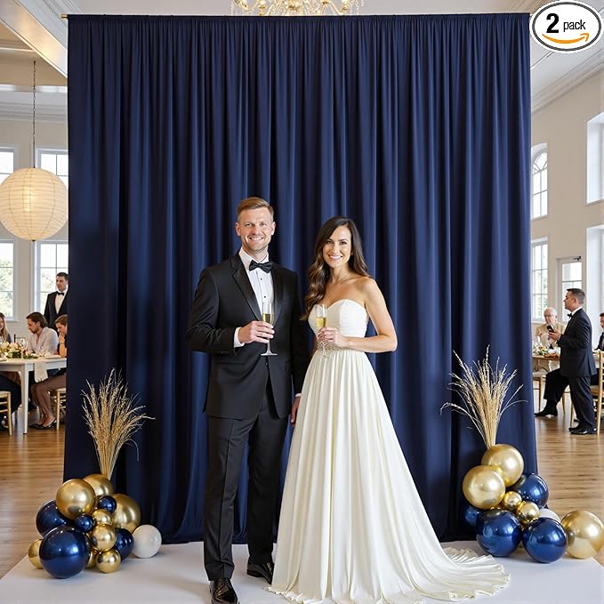 10ft x 15ft Navy Blue Wrinkle Free Backdrop Curtains for Parties,Silky Polyester Fabric Wedding Ceiling Drapes, 2 Panels 15ft Photo Back Drop Drapes for Baby Shower Photography Stage Background Cloth