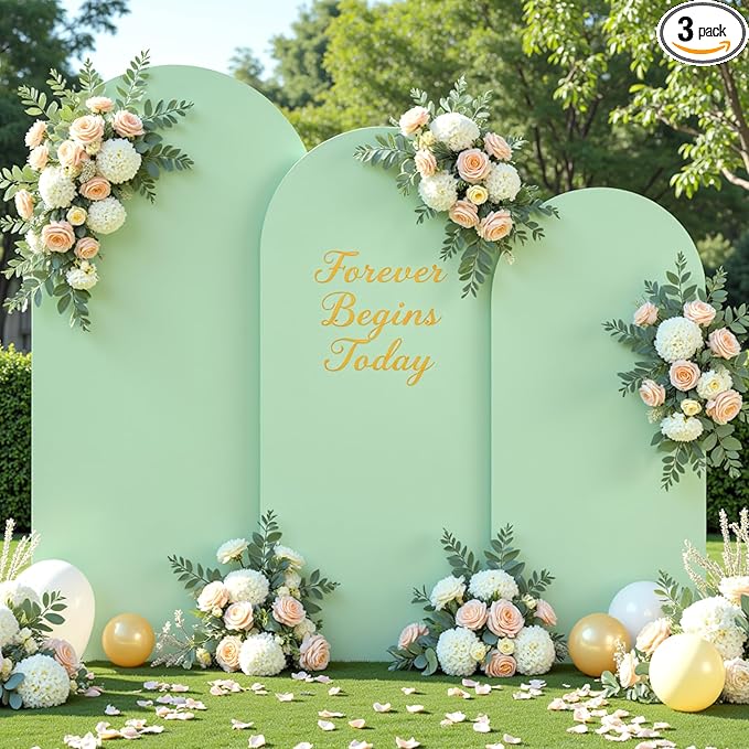 Sage Green Arch Cover 3 Set - 6.6FT, 7.2FT, 8FT Sage Green Arch Backdrop Cover Spandex Wedding Arch Stand Covers for Baby Shower Birthday Party Wedding Bridal Shower Photo Background Decorations