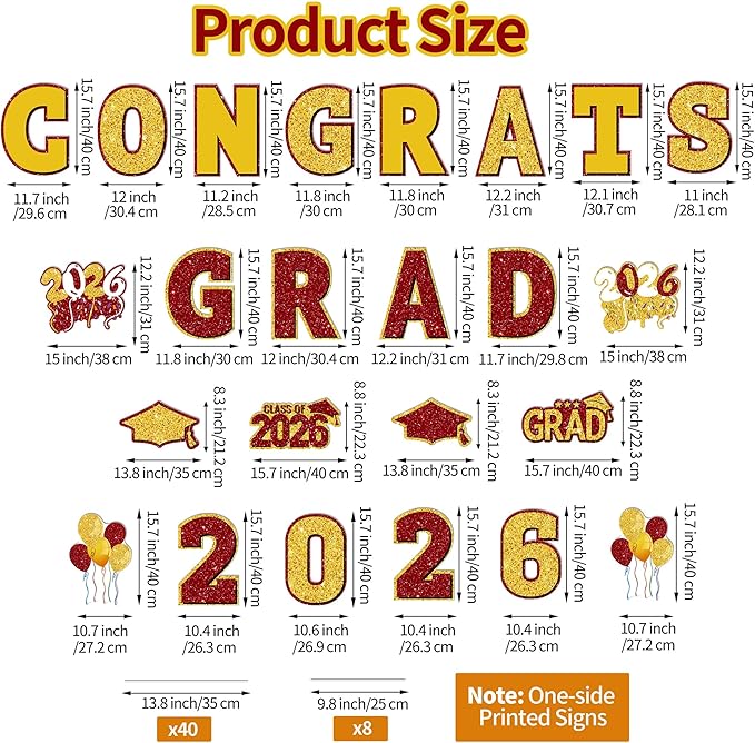 ANVAVO 2026 Congrats Grad Yard Signs Graduation Waterproof Decorations Graduation Yard Sign Decorations Grad Party Outdoor Lawn Decor with Stakes, Red and Gold