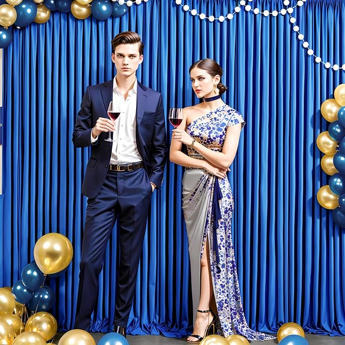 Outpain 20 ft x 8 ft Royal Blue Backdrop Curtain Panels, 4 Panels 5 ft x 8 ft Wrinkle Free Polyester Photography Backdrop Drapes, Wedding Party Home Decoration Supplies