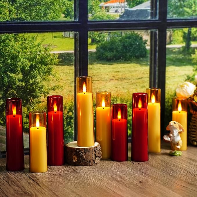 Small Flickering Flameless Candles, Battery Operated Acrylic LED Pillar Candles with Remote Control and Timer, Pack of 12,(D1.6 xH 4" 5" 6") for Holiday Decorations Home Decorations (Gold)