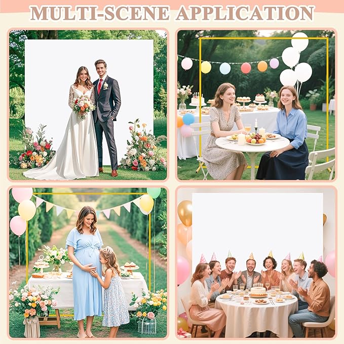 Metal Arch Backdrop Stand and White Arch Cover Set 6.6 x 6.6FT Square Wedding Backdrop Arched Stands with Balloon Arches Stand Cover for Birthday Party Baby Shower Graduation Ceremony Decor