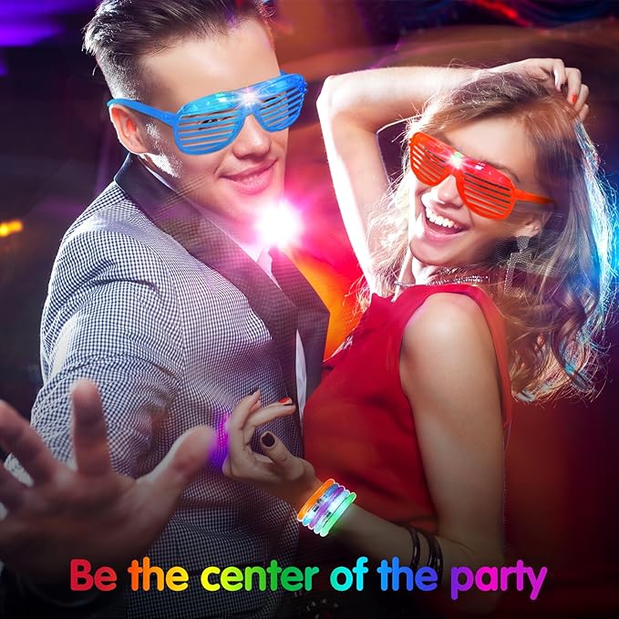 Honoson Glow in the Dark Party Supplies, Light up Glasses LED Bracelets, Neon Favor Flashing Bulk Gift for Adult