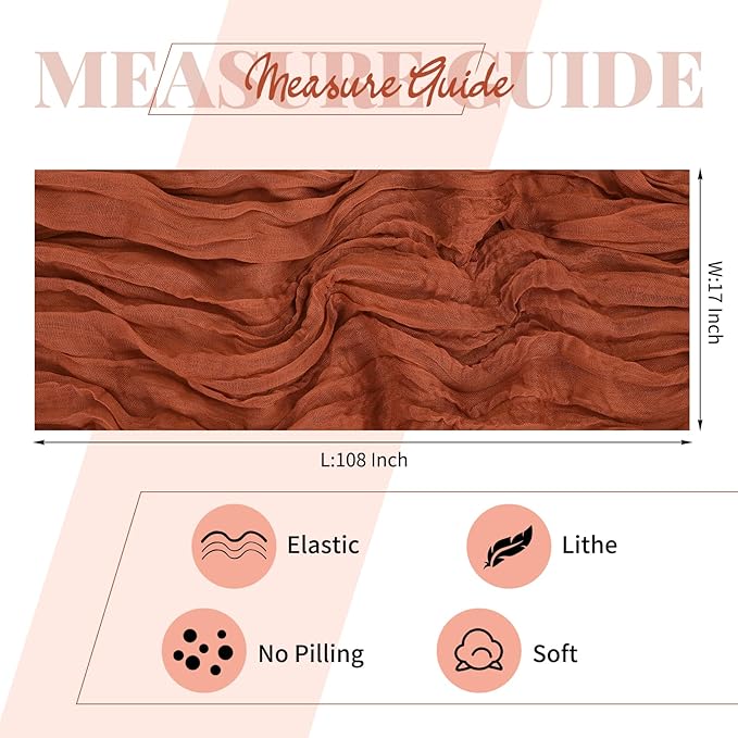 15 Pack Terracotta Cheesecloth Table Runner 17 x 108 Inch Fall Thanksgiving Boho Rustic Farmhouse Gauze Cheese Cloth Runner for Wedding Party Baby Shower Home Decor Holiday Decorations
