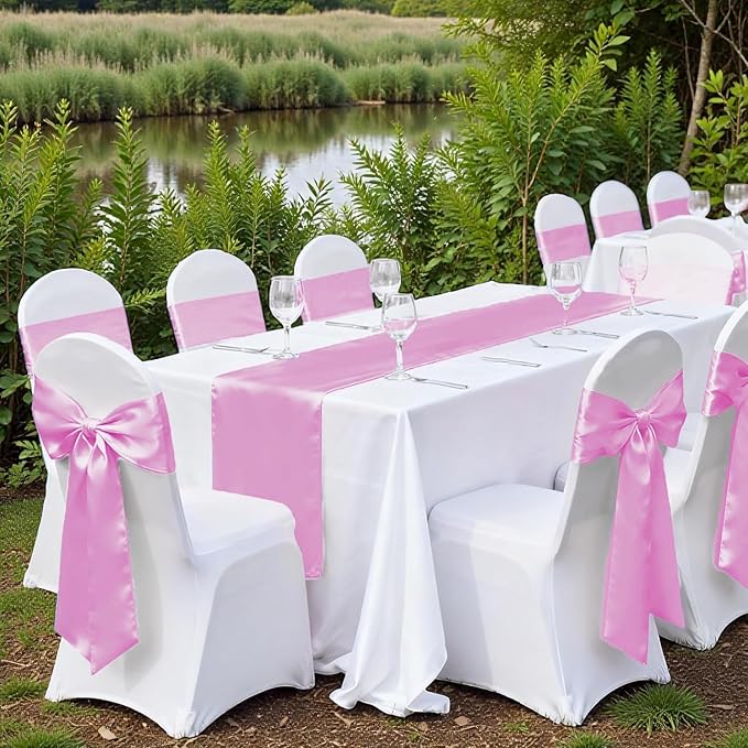 VDS Satin Chair Sashes Chair Cover Back Tie Sateen Bows Ribbon for Wedding Birthday Graduation Engagement Ceremony Event Party Banquet Venue Hotel All Dining Chair Decoration (200PC) (Pink)