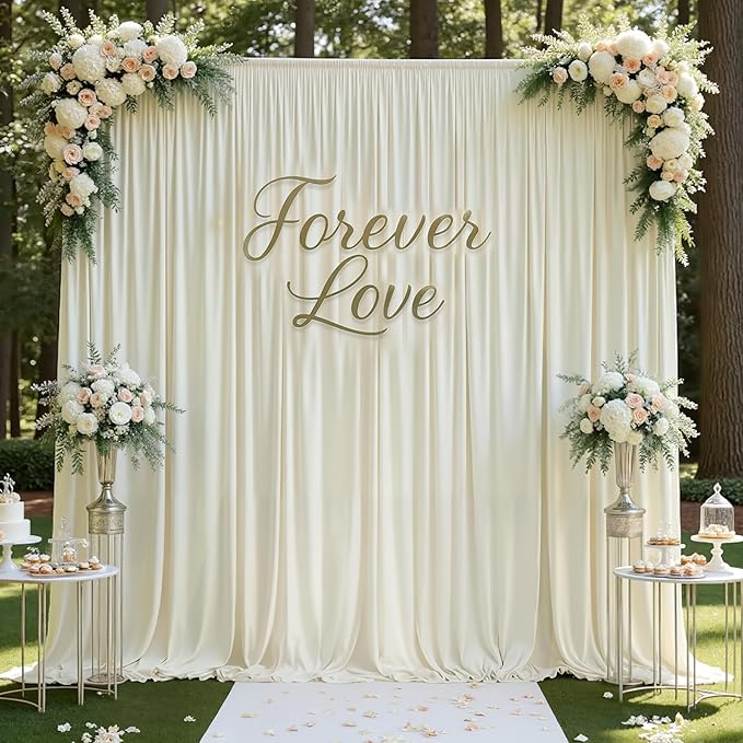 gogoparti 50ft x 12ft Ivory Wrinkle-Free Backdrop Curtain for Wedding Parties, Thick Polyester 10 Panels 5x12ft for Wedding Birthday Baby Shower Halloween Photography Party Background