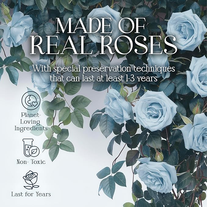 GLAMOUR BOUTIQUE 16 Flower Forever Heart Shape Box, Eternal Preserved Roses Gift for Her, Lasting Flowers, Romantic Floral Keepsake for Birthday, Anniversary or Valentine’s Day, Teal (Color-Treated)