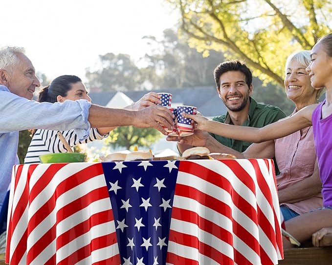 Oudain 12 Pcs Veteran Day Tablecloth 84 Inch Plastic American Flag Tablecloths Disposable 4th of July Table Cover for Veterans Memorial Independence Day Patriotic Party Supplies (Stripe)