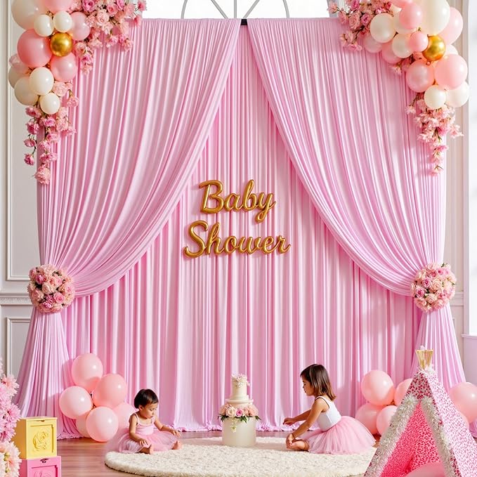20ftx15ft Baby Pink Wrinkle Free Backdrop Curtain for Parties-Silky Polyester Fabric Wedding Ceiling Drapes-4 Panels 15ft Long Photo Backdrop Drapes for Baby Shower Photography Stage Background Cloth