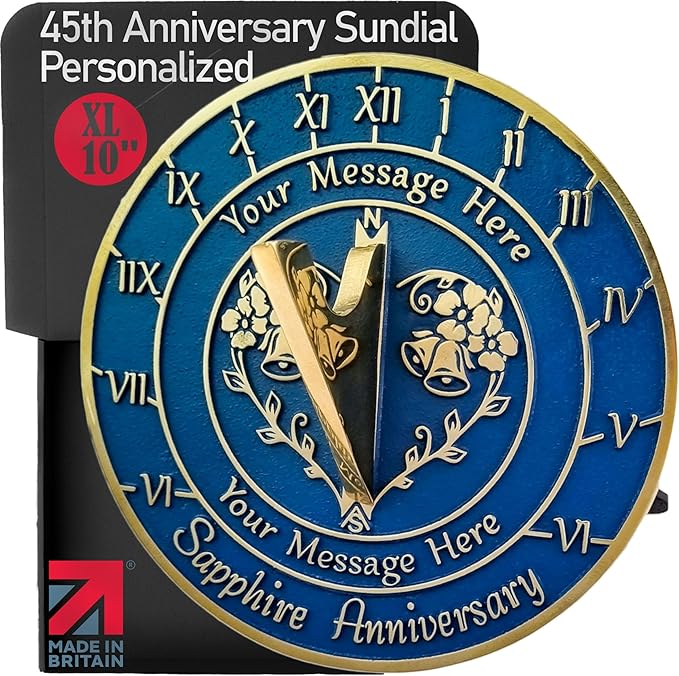 The Metal Foundry Personalized Sapphire 45th Large Sundial - Recycled Brass Home Decor Or Garden Present Idea Made in The UK for Parents, Grandparents, Friends, Couples 45 Yr Marriage