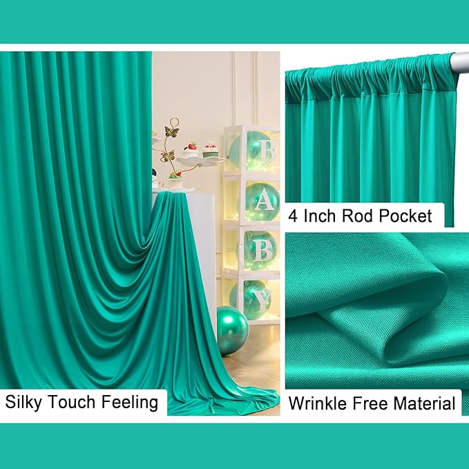 10 ft x 20 ft Wrinkle Free Turquoise Backdrop Curtain for Parties, Thick Polyester Teal Photo Backdrop Drapes,4 Panels 5ft x 10ft for Baby Shower Wedding Engagement Birthday Mermaid Party