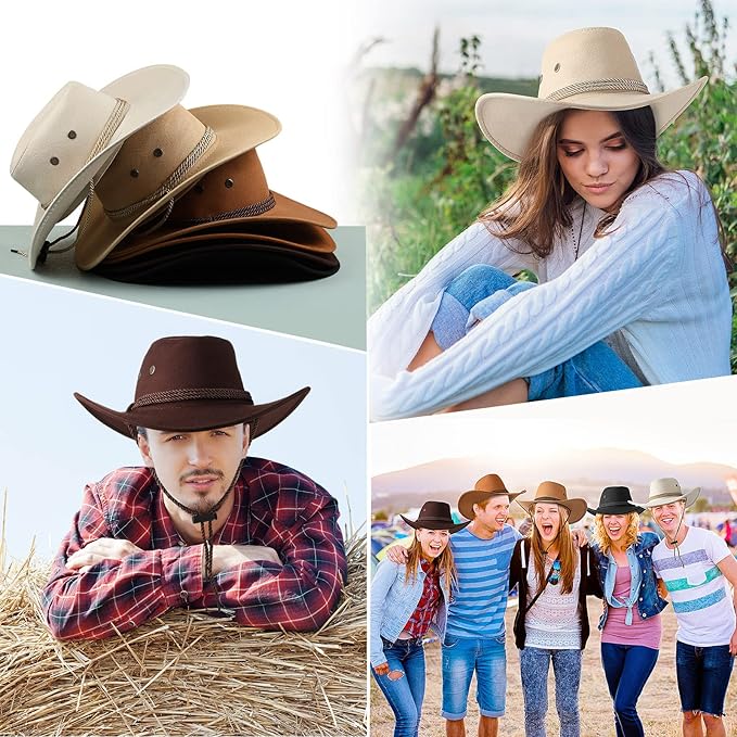 Zhanmai 12 Pcs Cowboy Hat and Bandana Cowboy Cowgirl Hats Bulk Western Party Costume Halloween Accessory