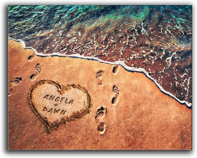 Personal-Prints TOES IN THE SAND | Personalized Romantic Canvas Art Gift with Your Names | Custom for Valentine’s Day or Wedding Anniversary (11"x14" Stretched Canvas)