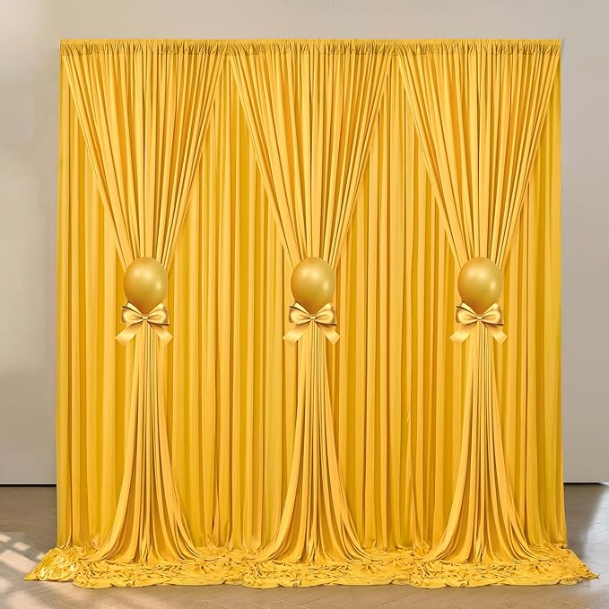 30 ft x 10 ft Wrinkle Free Yellow Backdrop Curtain for Parties, Ginger Polyester Photo Backdrop Drapes,Thick Background 6 Panels 5ft x 10ft for Baby Shower Wedding Birthday Party Backdrop Stand