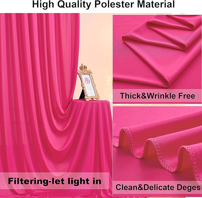 40ft x 10ft Fuchsia Wrinkle Free Backdrop Curtains for Parties,8 Panels 5×10ft Thick Silky Polyester Hot Pink Photo Backdrop Drapes Curtain for Barbie Party Wedding Birthday Baby Shower Photography
