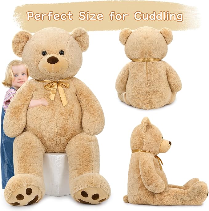 Tezituor Giant Teddy Bear 5 Feet Tall - Light Brown Life Size Teddy Bear Stuffed Animals 59" - Fluffy Huge Teddy Bear with Footprints - Cuddly Love Gift for Girlfriend