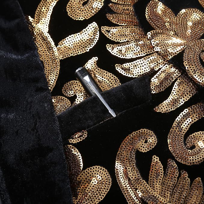 Men Fashion Velvet Sequins Floral Pattern Suit Jacket Blazer