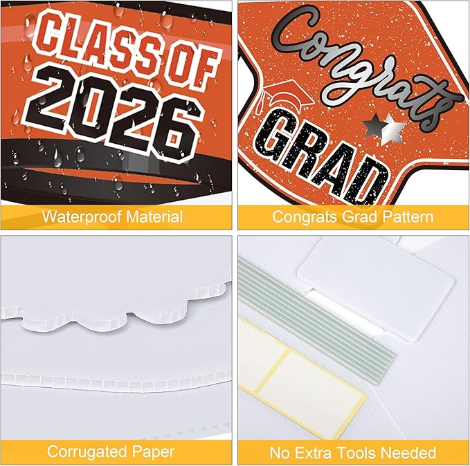 Large 11 PCS Graduation Yard Signs, Class of 2026 Congrats Grad Outdoor Lawn Yard Sign with Stakes, Graduate Yard Decorations for College High School Party, Orange